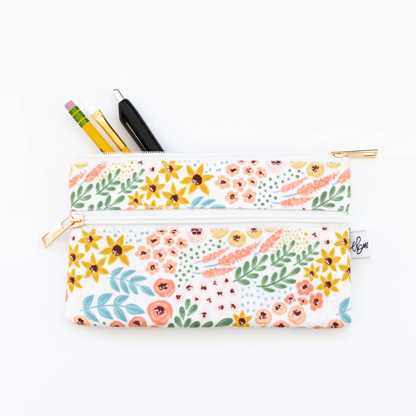 White Floral Pencil Pouch