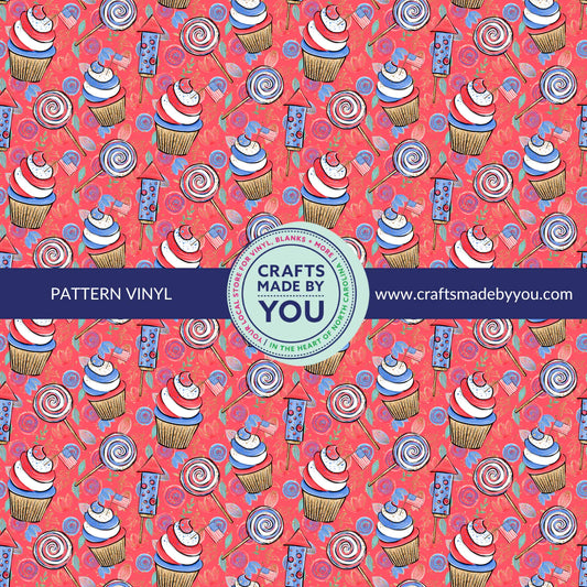 Pattern Adhesive Vinyl - Red and Blue Cupcake