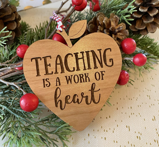 Teacher heart engraved ornament