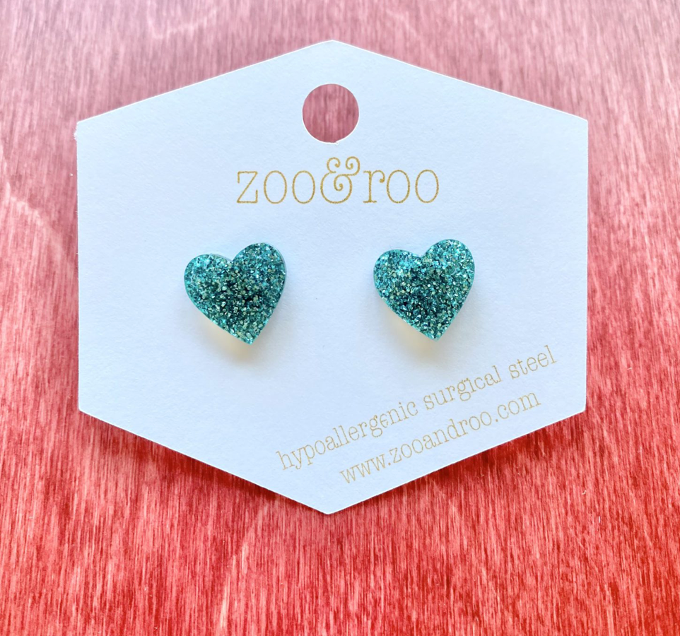 Glitter Hearts Stud Earrings