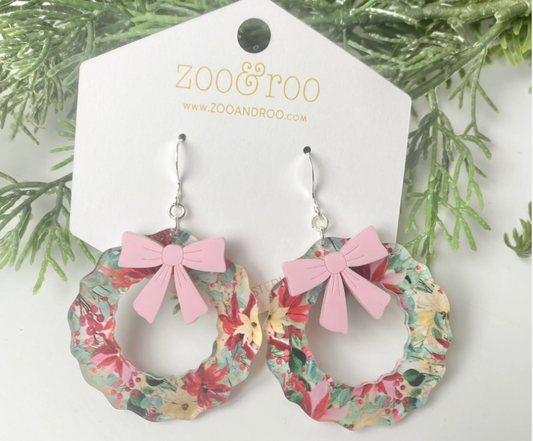 Vintage Poinsettia Wreath Earrings with Bow