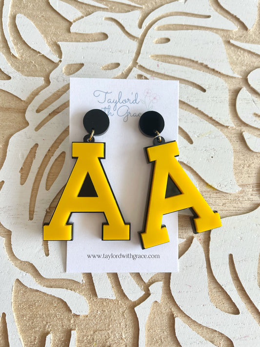 Black and Yellow A Earrings