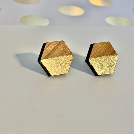 Gold Leaf Hexagon Stud earring