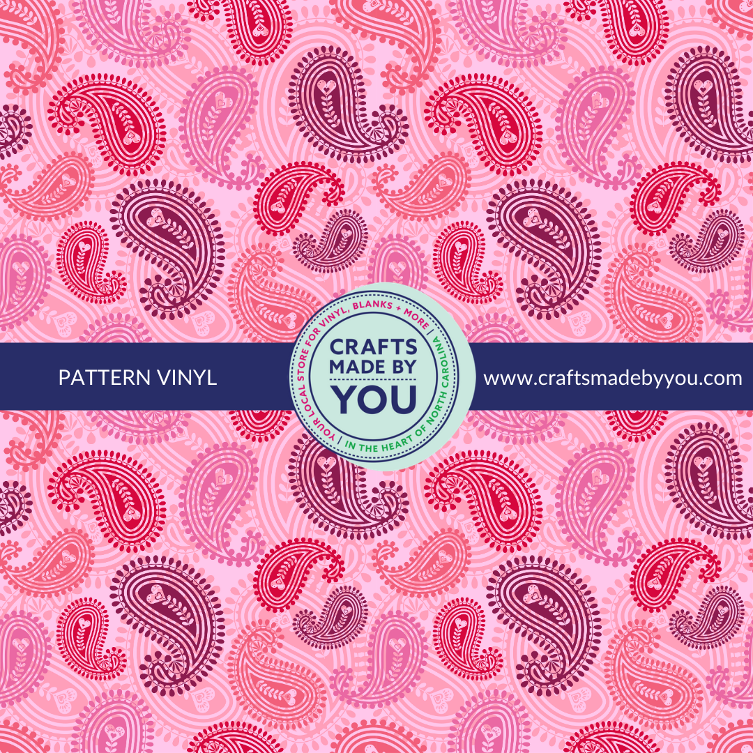 12" x 12" Pattern Adhesive Vinyl- Pink Heart Paisley