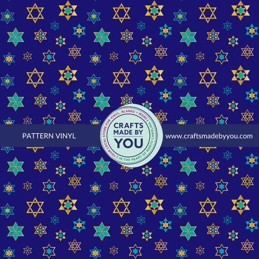 12" x 12" Pattern Adhesive Vinyl- Blue & Yellow Star of David