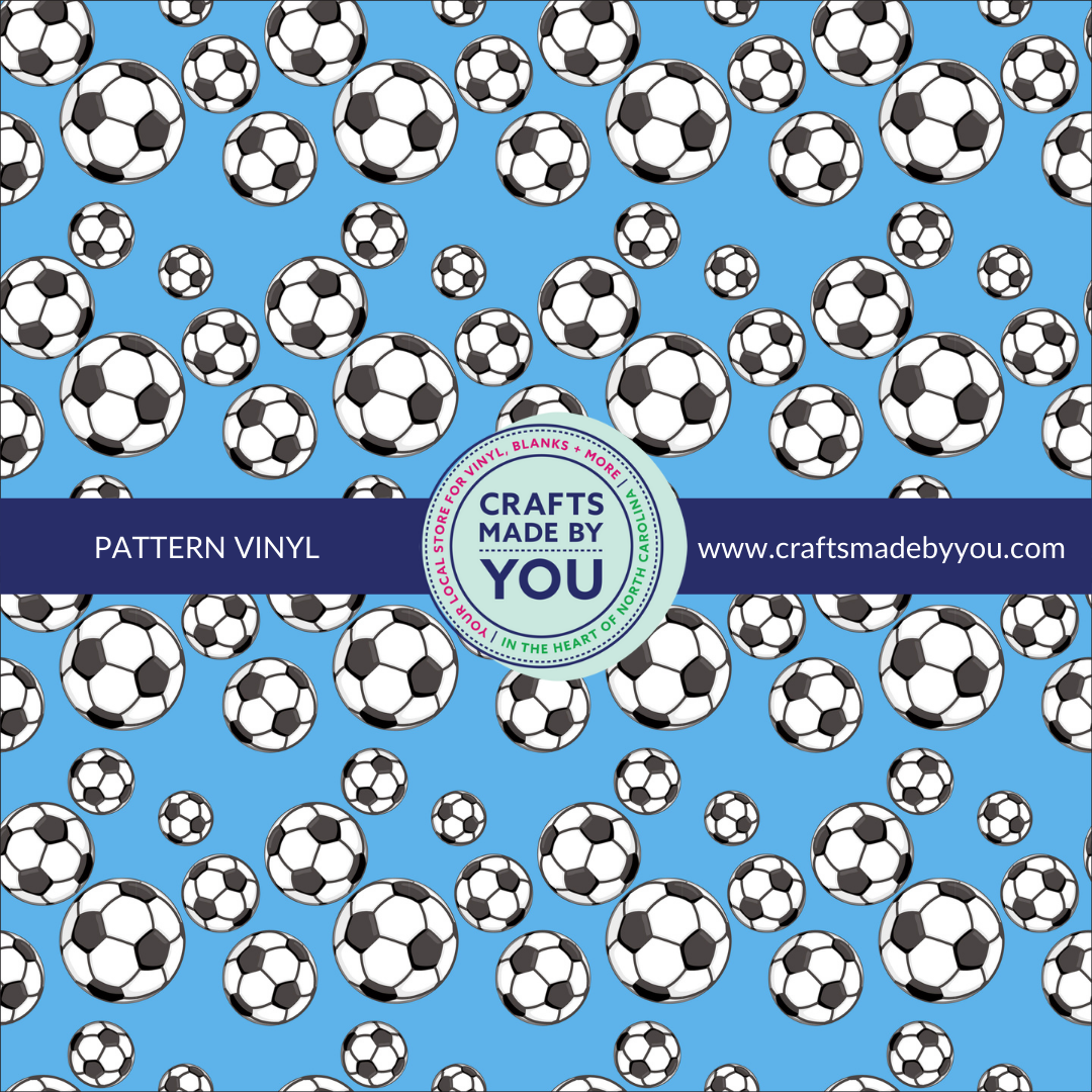 12" x 12" Pattern Adhesive Vinyl - Soccer Balls with Blue