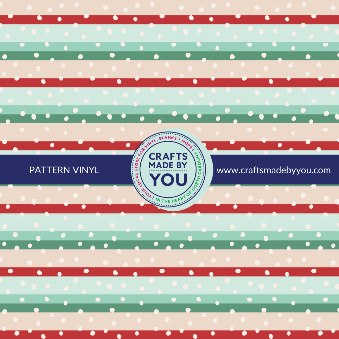 12" x 12" Pattern Adhesive Vinyl- Sage/Mint/Tan/Red Stripe & White Polka Dot