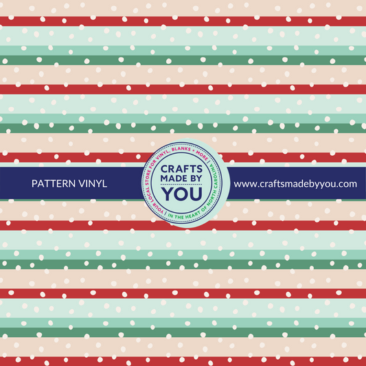 12" x 12" Pattern Heat Transfer Vinyl- Sage/Mint/Tan/Red Stripe & White Polka Dot