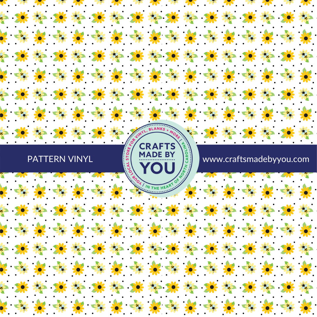 12" x 12" Pattern Adhesive Vinyl- Sunflowers & Bees on White