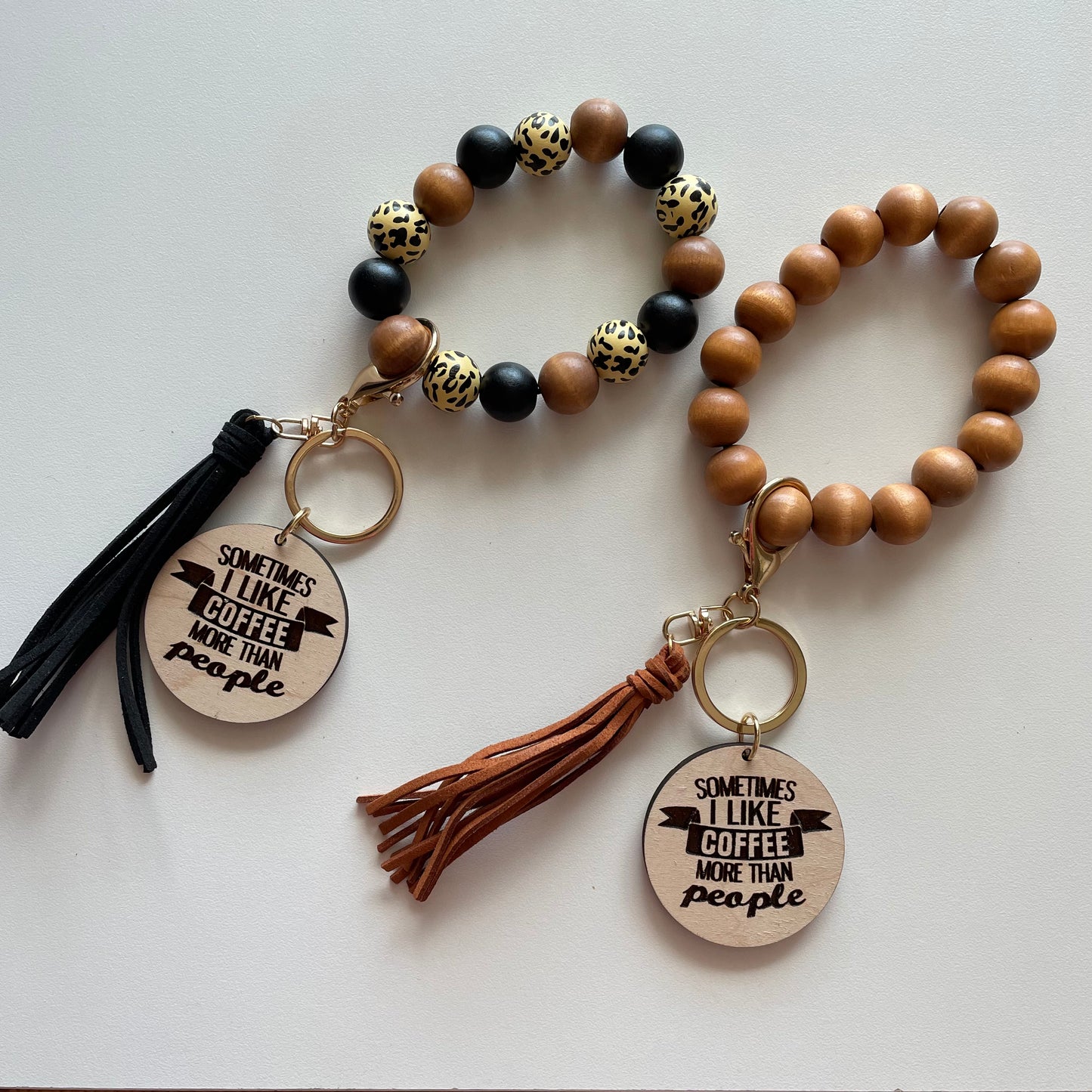 Beaded Bracelet Keychain - Sometimes I like Coffee More